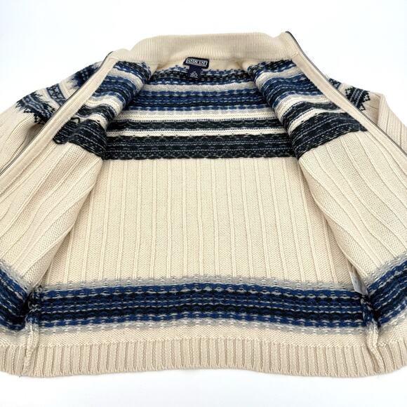 Vintage Lands End Wool Sweater Women's Medium Blue Fair Isle Nordic Zip Cardigan - Picture 5 of 8